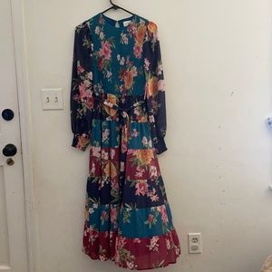 Red dress boutique small new with tags tiered floral midi dress